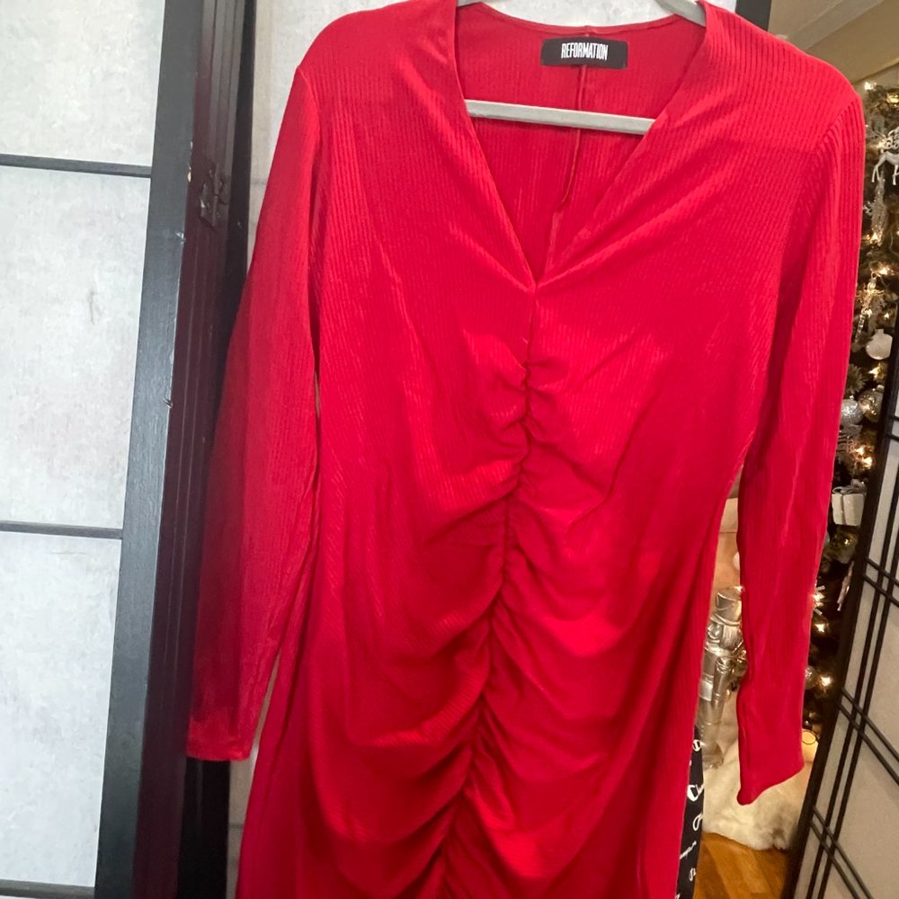 Reformation Red Ruched Dress